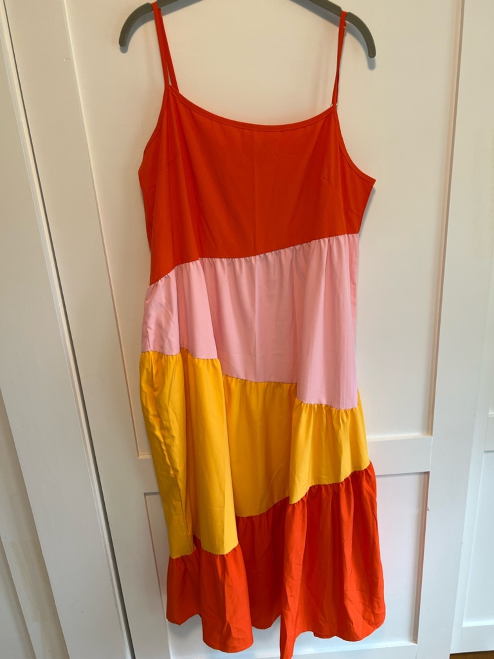 Colorblock Tiered Slip Dress - Red, Pink & Yellow